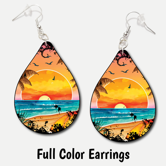 Watercolor Beach - Full Color Earrings