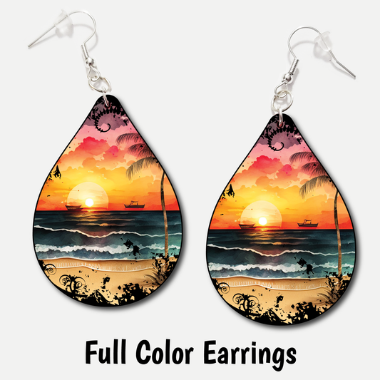 Watercolor Ocean - Full Color Earrings