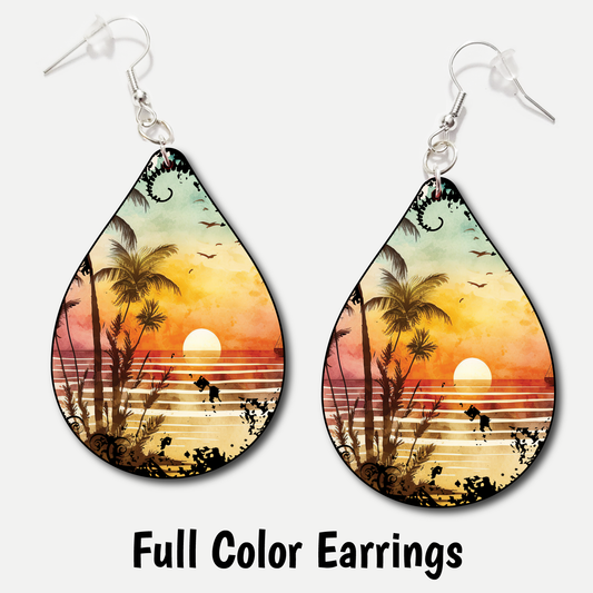 Watercolor Palms - Full Color Earrings