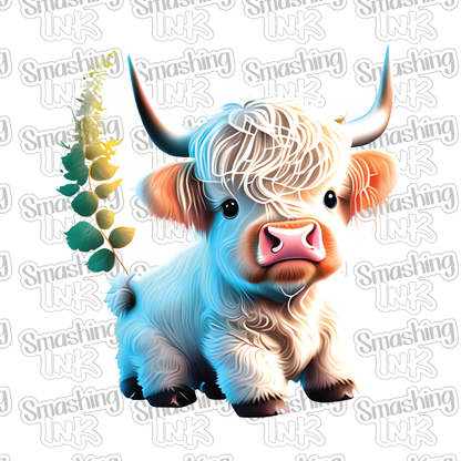 White Baby Highland Cow - Heat Transfer | DTF | Sublimation (TAT 3 BUS DAYS) [6J-10HTV]