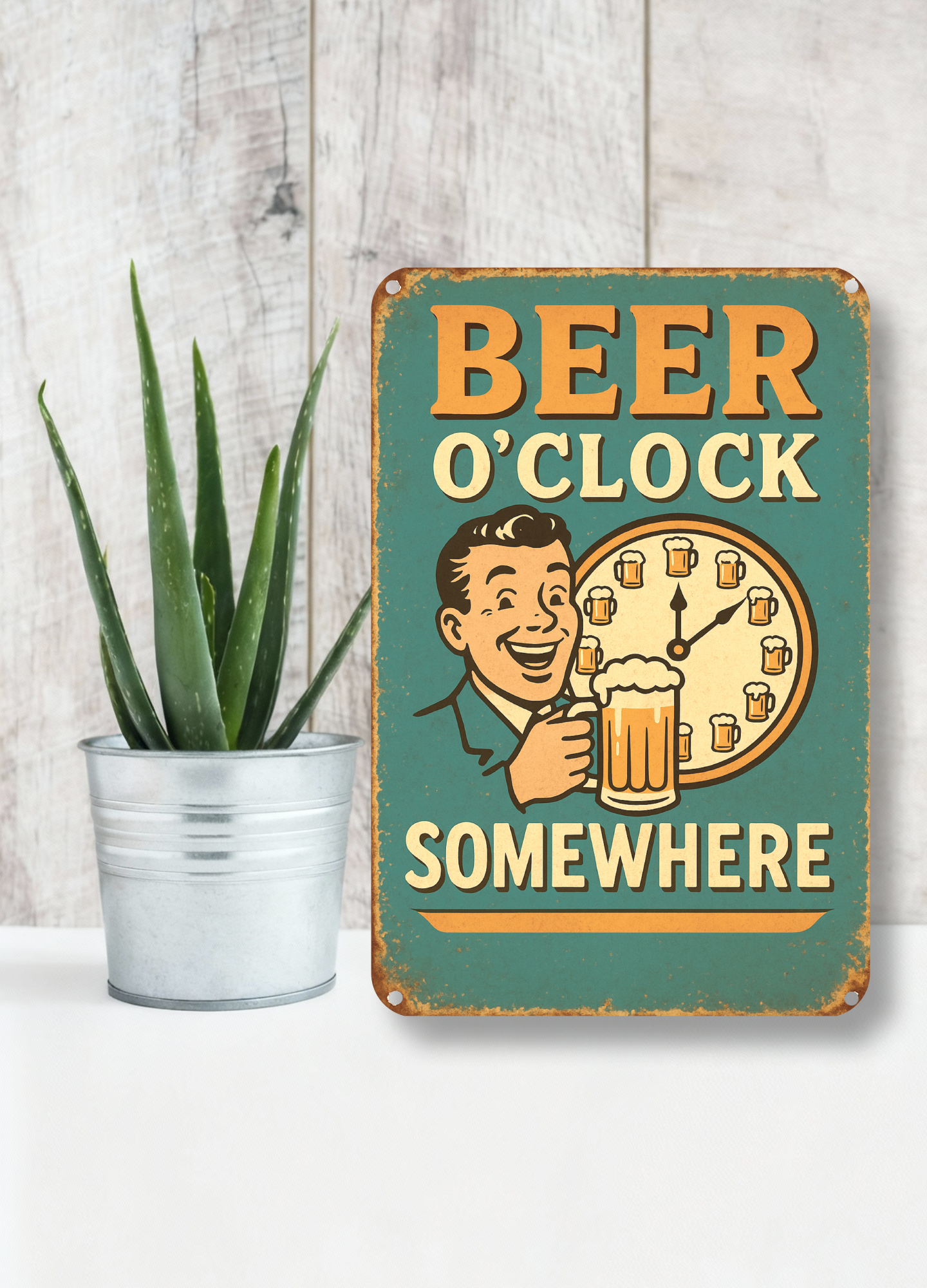 Beer OClock - Metal Home Decor Sign | 12x18 inches