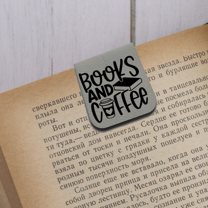 Books & Coffee - Magnetic Leatherette Bookmark - Choose your leatherette color!