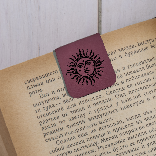 Celestial Sun - Magnetic Leatherette Bookmark - Choose your leatherette color!