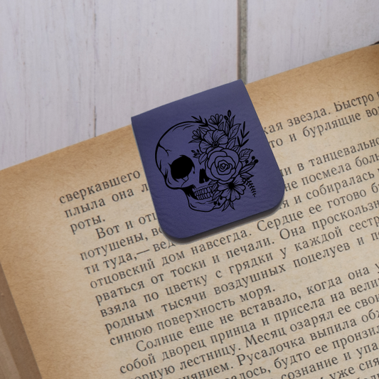 Floral Skull - Magnetic Leatherette Bookmark - Choose your leatherette color!