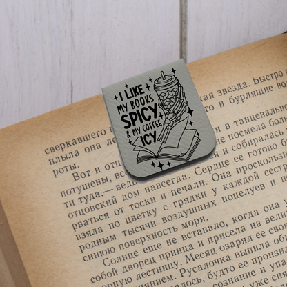 Books Spicy Coffee Icy - Magnetic Leatherette Bookmark - Choose your leatherette color!