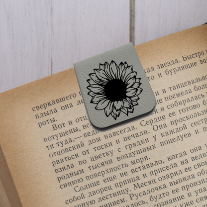 Sunflower - Magnetic Leatherette Bookmark - Choose your leatherette color!