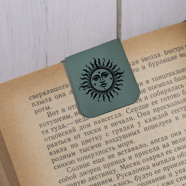 Celestial Sun - Magnetic Leatherette Bookmark - Choose your leatherette color!