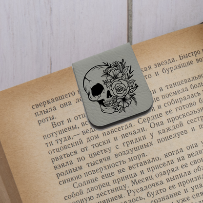 Floral Skull - Magnetic Leatherette Bookmark - Choose your leatherette color!