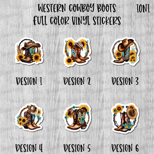 Western Cowboy Boots - Full Color Vinyl Stickers (SHIPS IN 3-7 BUS DAYS)