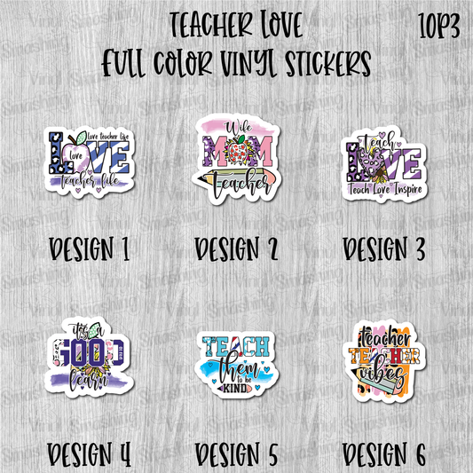Teacher Love - Full Color Vinyl Stickers (SHIPS IN 3-7 BUS DAYS)