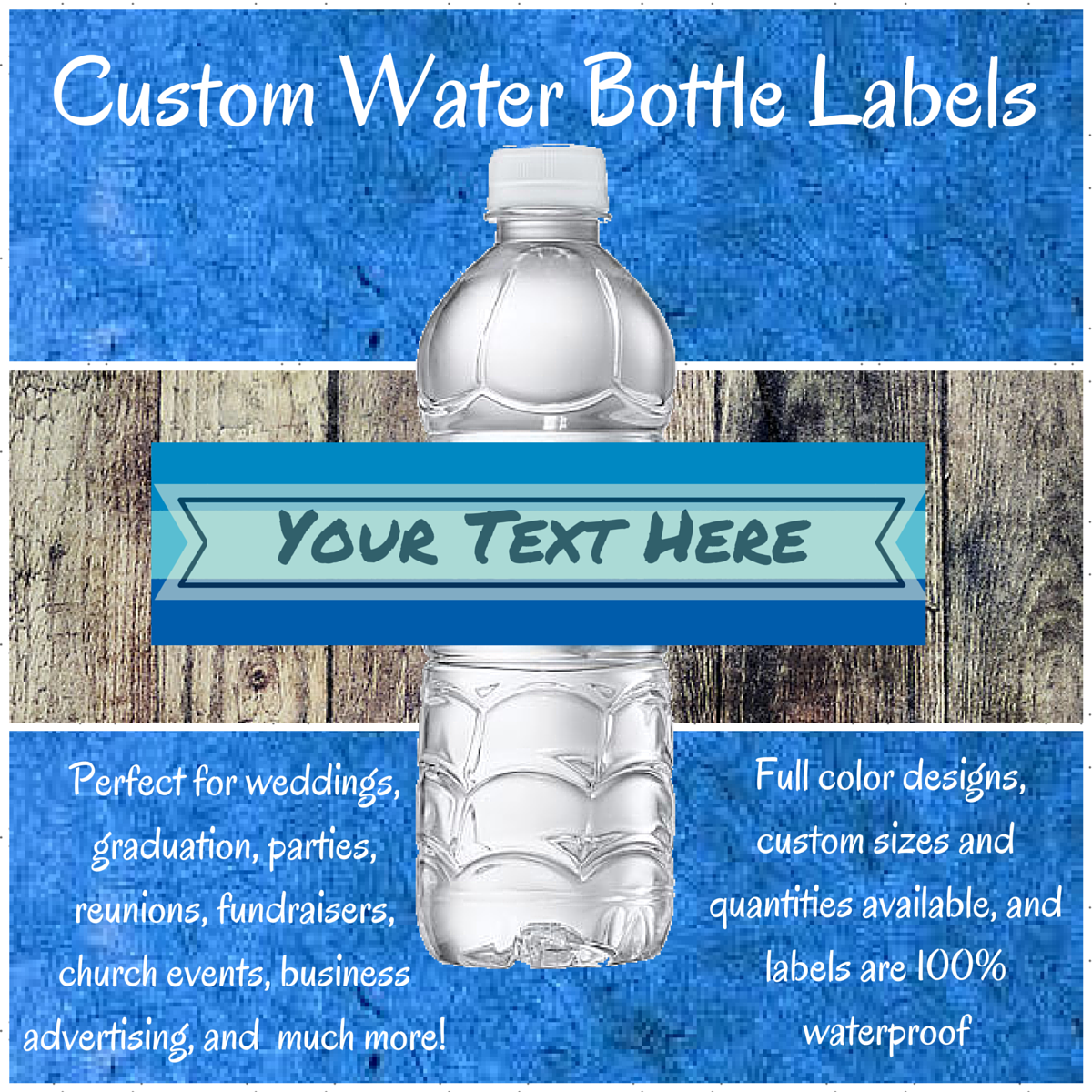 Full Color Custom Waterbottle Labels (SHIPS IN 3-7 BUS DAYS)
