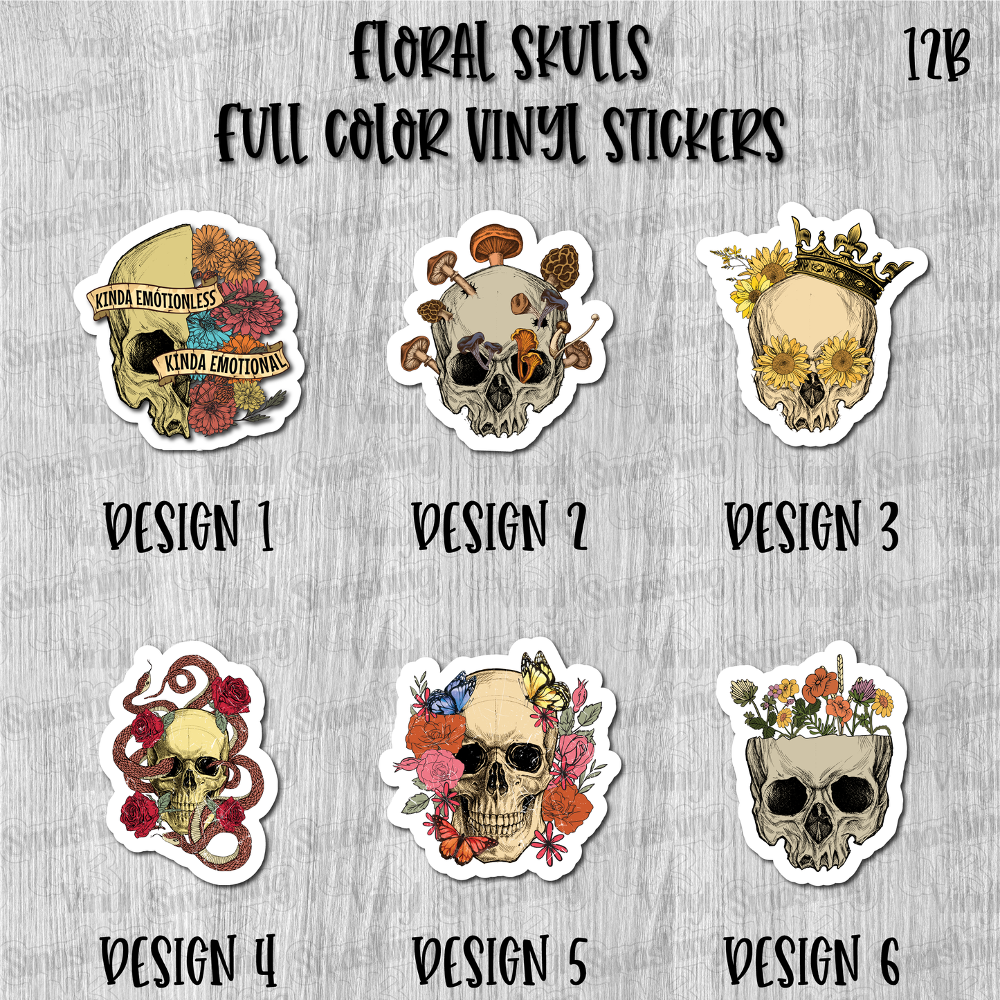 Floral Skulls - Full Color Vinyl Stickers (SHIPS IN 3-7 BUS DAYS)