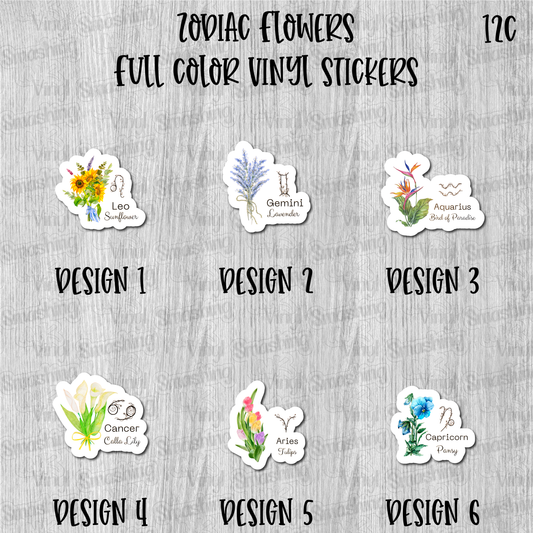 Zodiac Flowers 1 - Full Color Vinyl Stickers (SHIPS IN 3-7 BUS DAYS)