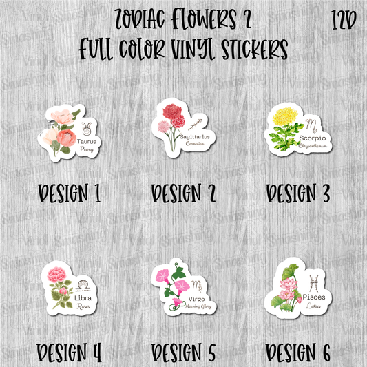 Zodiac Flowers 2 - Full Color Vinyl Stickers (SHIPS IN 3-7 BUS DAYS)