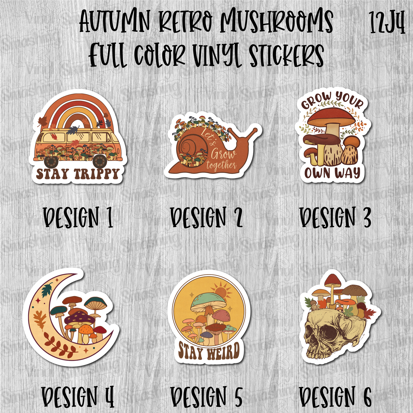 Autumn Retro Mushrooms - Full Color Vinyl Stickers (SHIPS IN 3-7 BUS DAYS)