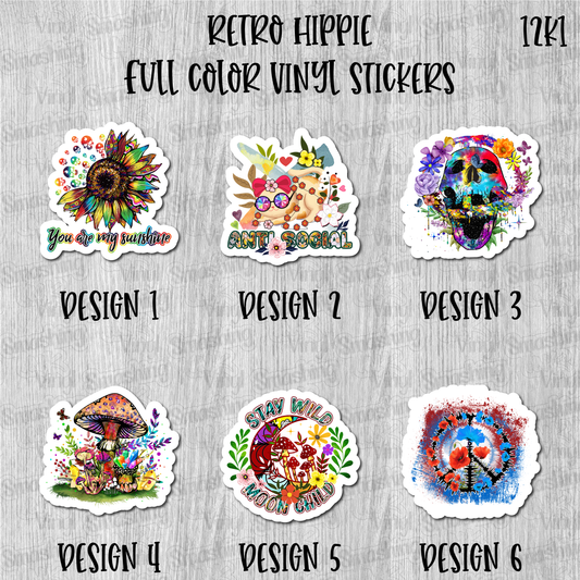 Retro Hippie - Full Color Vinyl Stickers (SHIPS IN 3-7 BUS DAYS)
