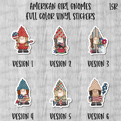 American Girl Gnomes - Full Color Vinyl Stickers (SHIPS IN 3-7 BUS DAYS)