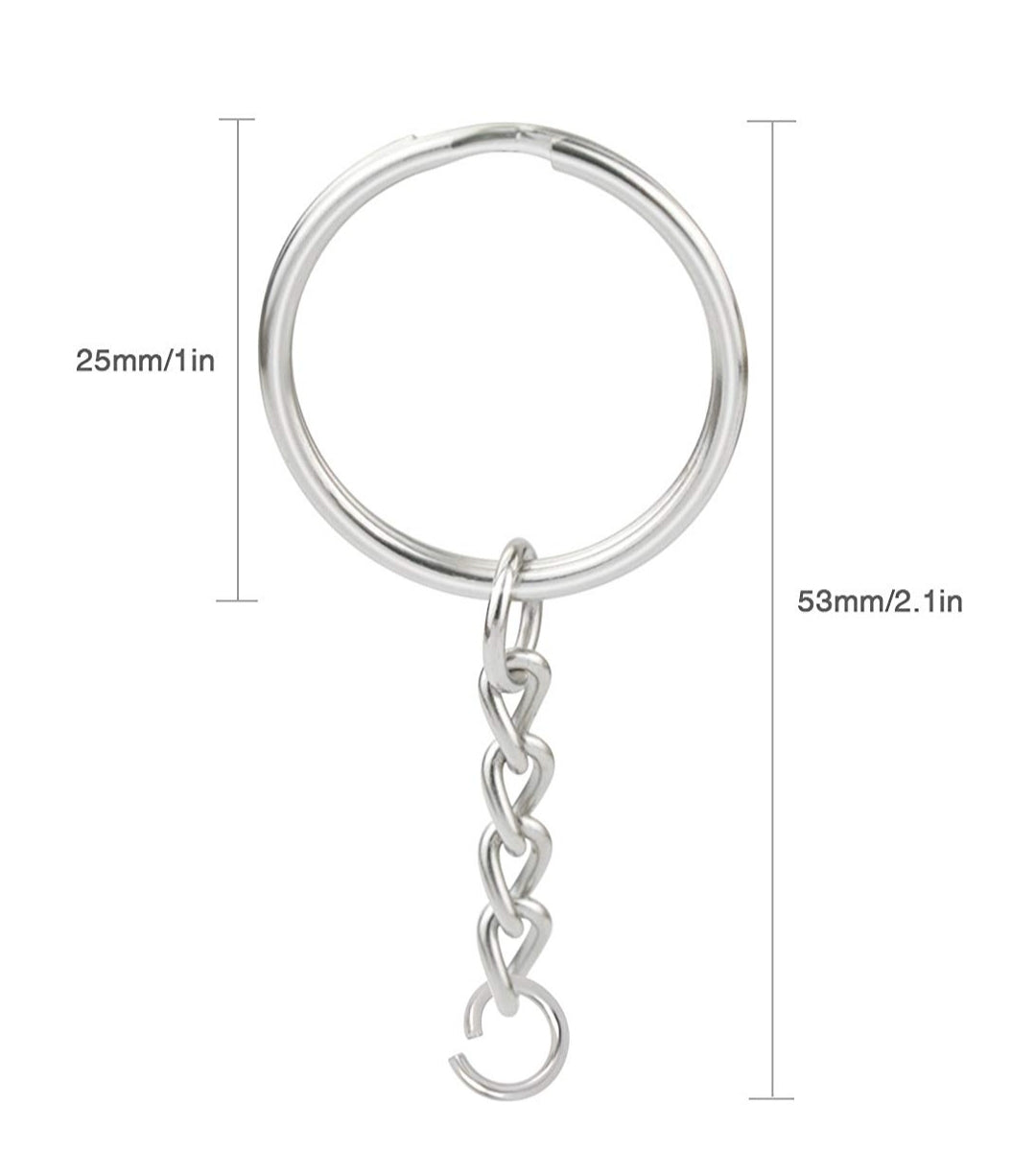 25mm Key Rings, Silver, Set Of 4, Detachable Clasp Double Keyring