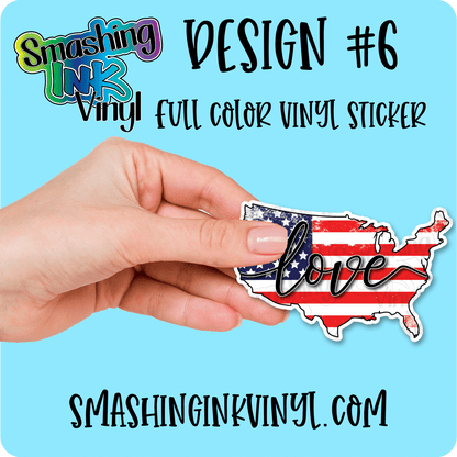 Love US Flag - Full Color Vinyl Stickers (SHIPS IN 3-7 BUS DAYS)