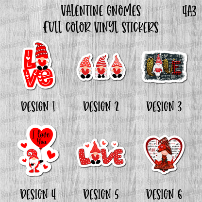 Valentine Gnomes - Full Color Vinyl Stickers (SHIPS IN 3-7 BUS DAYS)
