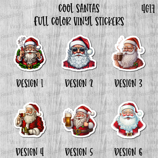 Cool Santas - Full Color Vinyl Stickers (SHIPS IN 3-7 BUS DAYS)