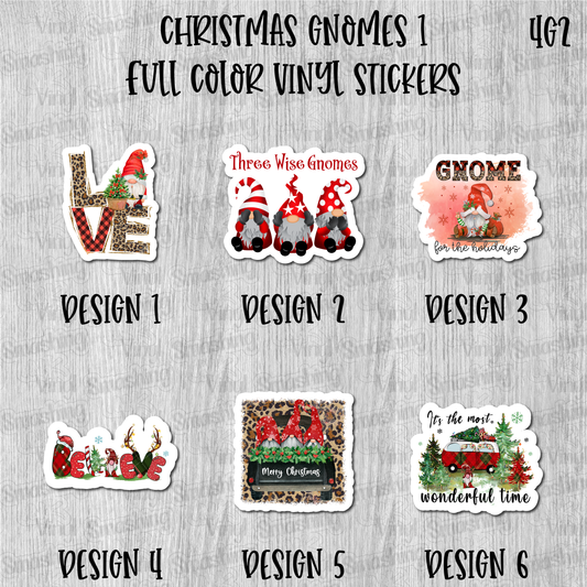 Christmas Gnomes 1 - Full Color Vinyl Stickers (SHIPS IN 3-7 BUS DAYS)