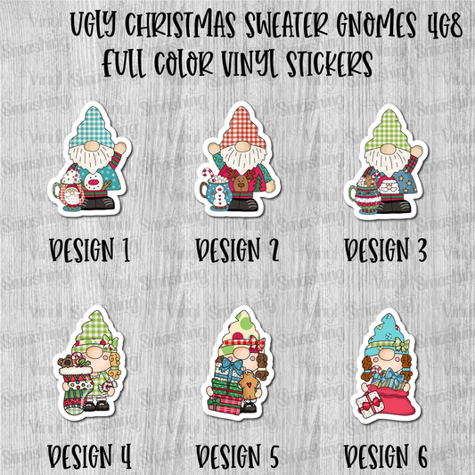 Ugly Christmas Sweater Gnomes - Full Color Vinyl Stickers (SHIPS IN 3-7 BUS DAYS)