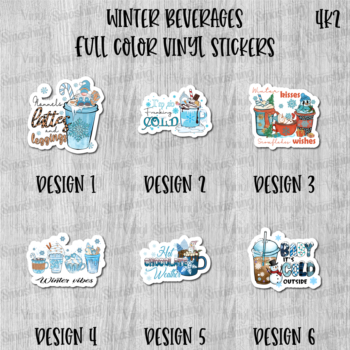 Winter Beverages - Full Color Vinyl Stickers (SHIPS IN 3-7 BUS DAYS)