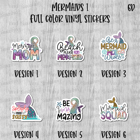 Mermaids 1- Full Color Vinyl Stickers (SHIPS IN 3-7 BUS DAYS)