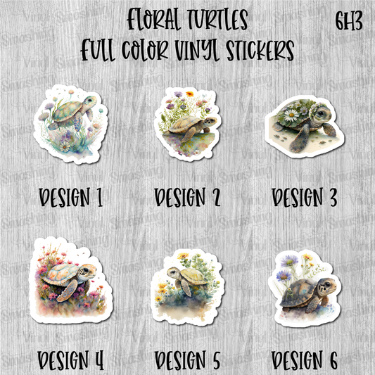 Floral Turtles - Full Color Vinyl Stickers (SHIPS IN 3-7 BUS DAYS)