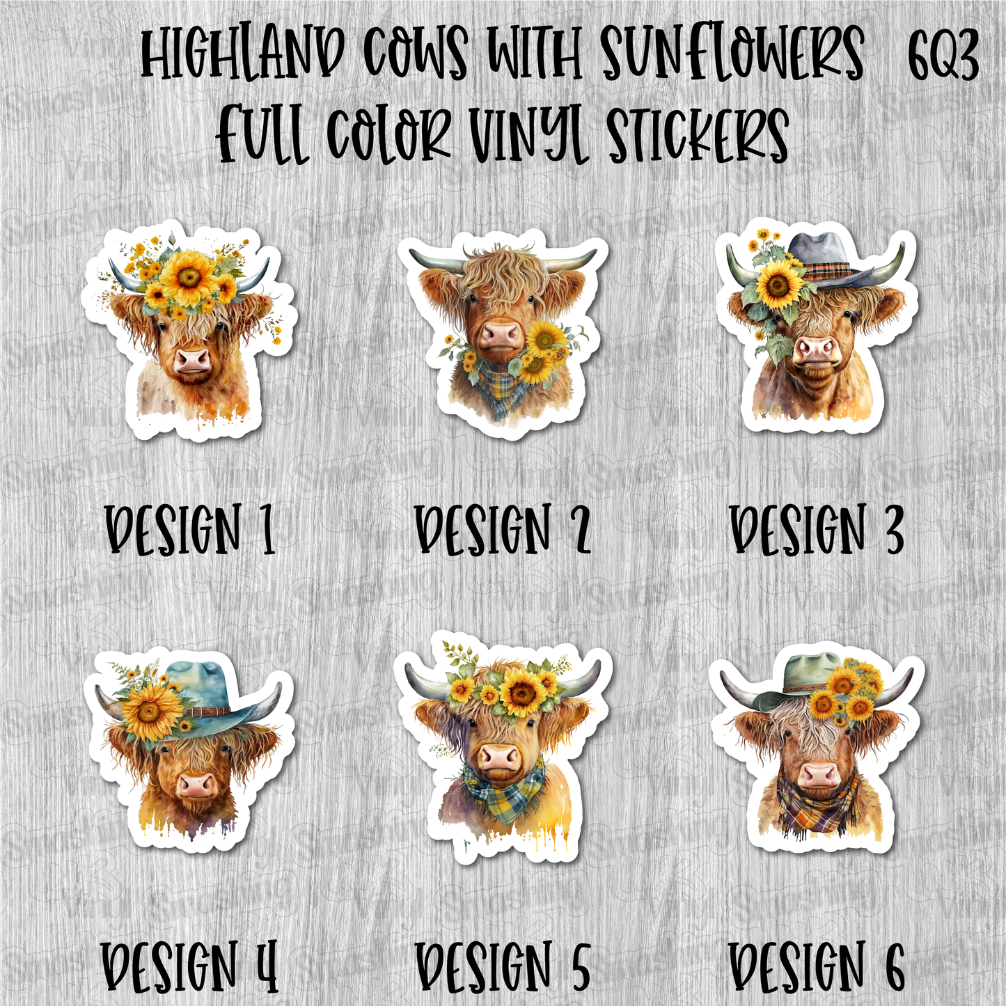 Highland Cows With Sunflowers - Full Color Vinyl Stickers (SHIPS IN 3-7 BUS DAYS)