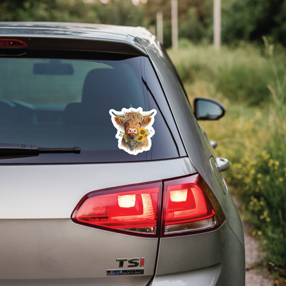 Highland Cows With Sunflowers - Full Color Vinyl Stickers (SHIPS IN 3-7 BUS DAYS)