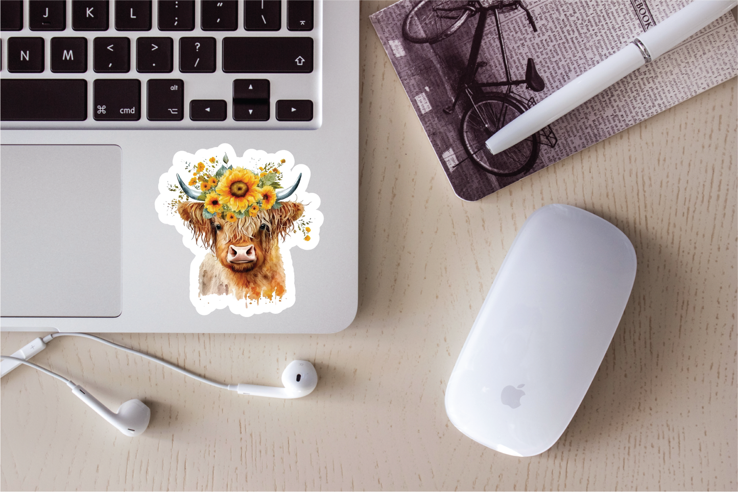 Highland Cows With Sunflowers - Full Color Vinyl Stickers (SHIPS IN 3-7 BUS DAYS)