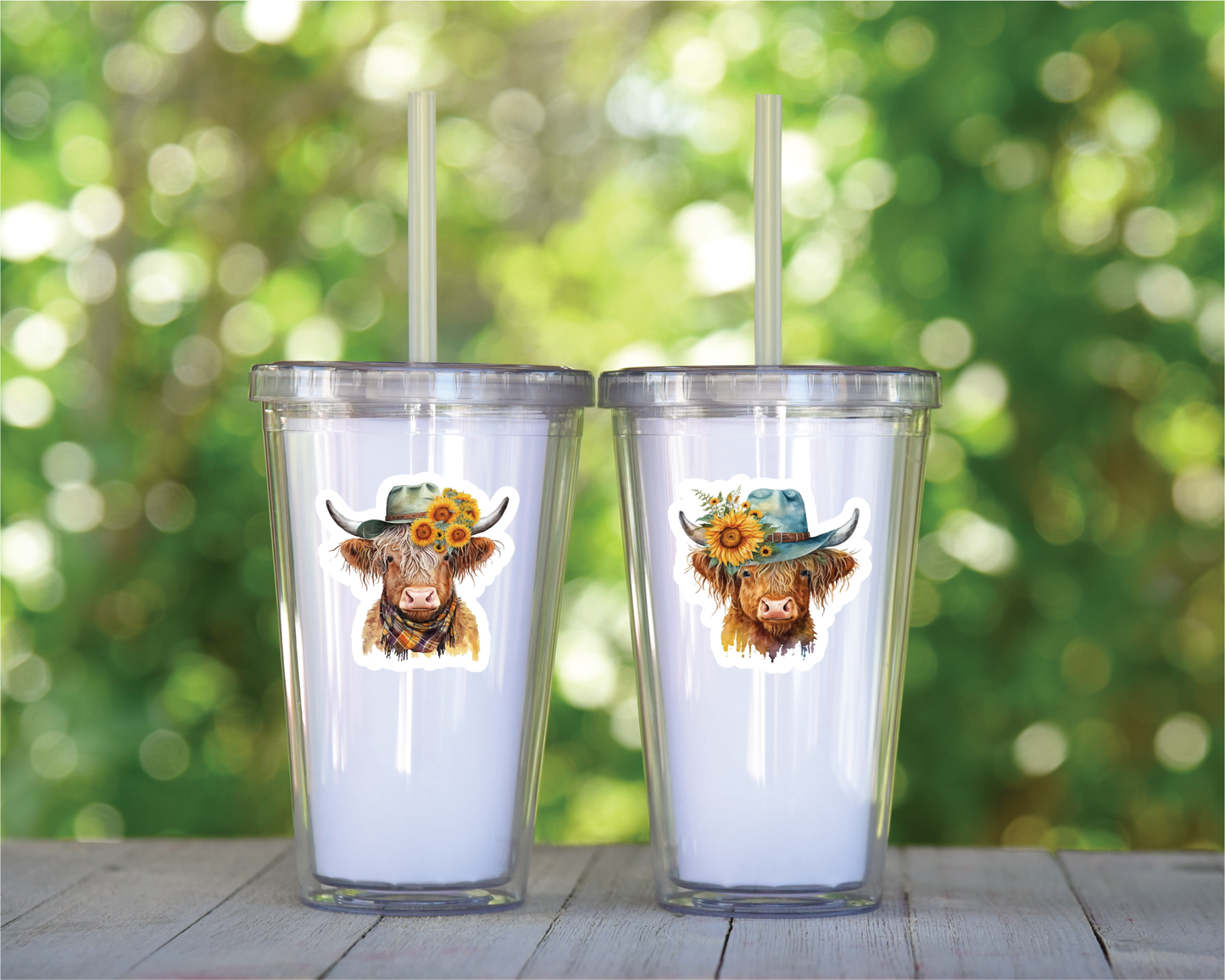 Highland Cows With Sunflowers - Full Color Vinyl Stickers (SHIPS IN 3-7 BUS DAYS)