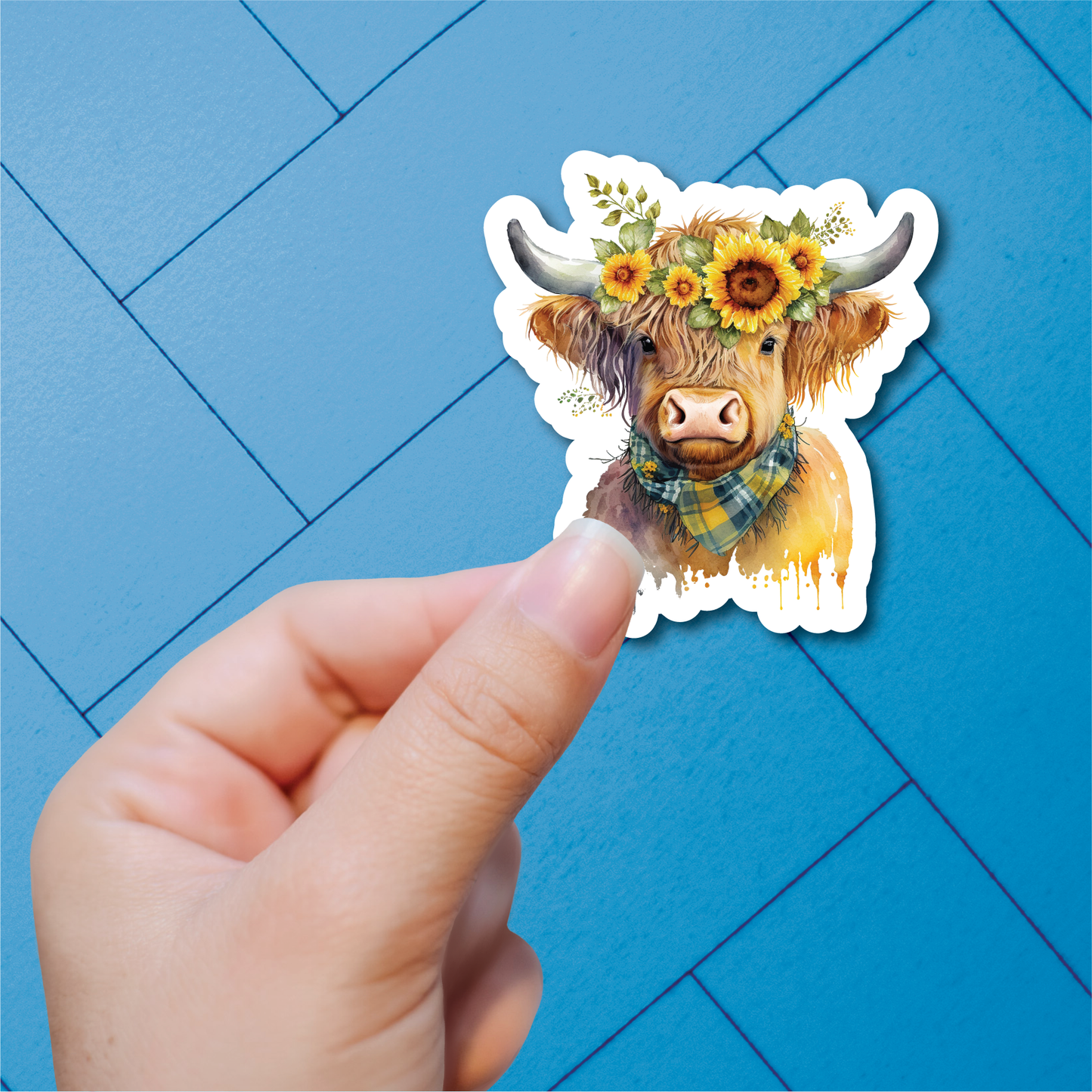 Highland Cows With Sunflowers - Full Color Vinyl Stickers (SHIPS IN 3-7 BUS DAYS)