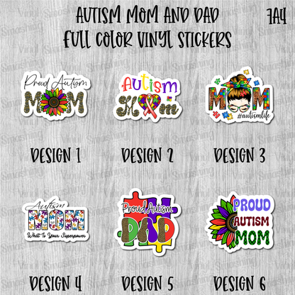 Autism Mom And Dad - Full Color Vinyl Stickers (SHIPS IN 3-7 BUS DAYS)