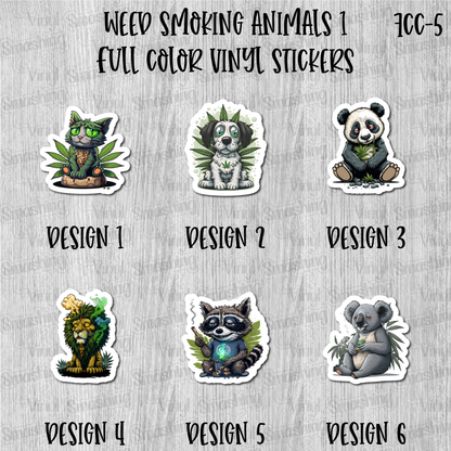 Weed Smoking Animals 1 - Full Color Vinyl Stickers (SHIPS IN 3-7 BUS DAYS)