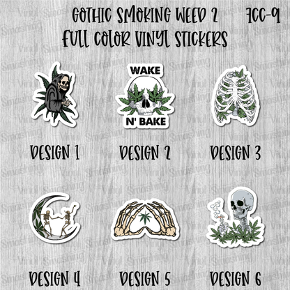 Gothic Smoking Weed 2 - Full Color Vinyl Stickers (SHIPS IN 3-7 BUS DAYS)