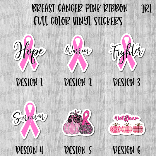 Breast Cancer Pink Ribbons - Full Color Vinyl Stickers (SHIPS IN 3-7 BUS DAYS)