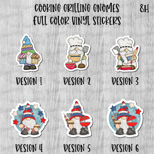 Cooking/Grilling Gnomes - Full Color Vinyl Stickers (SHIPS IN 3-7 BUS DAYS)