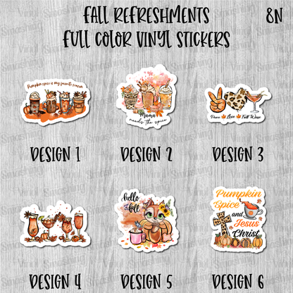 Fall Refreshments - Full Color Vinyl Stickers (SHIPS IN 3-7 BUS DAYS)