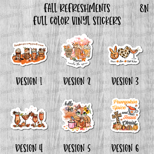 Fall Refreshments - Full Color Vinyl Stickers (SHIPS IN 3-7 BUS DAYS)