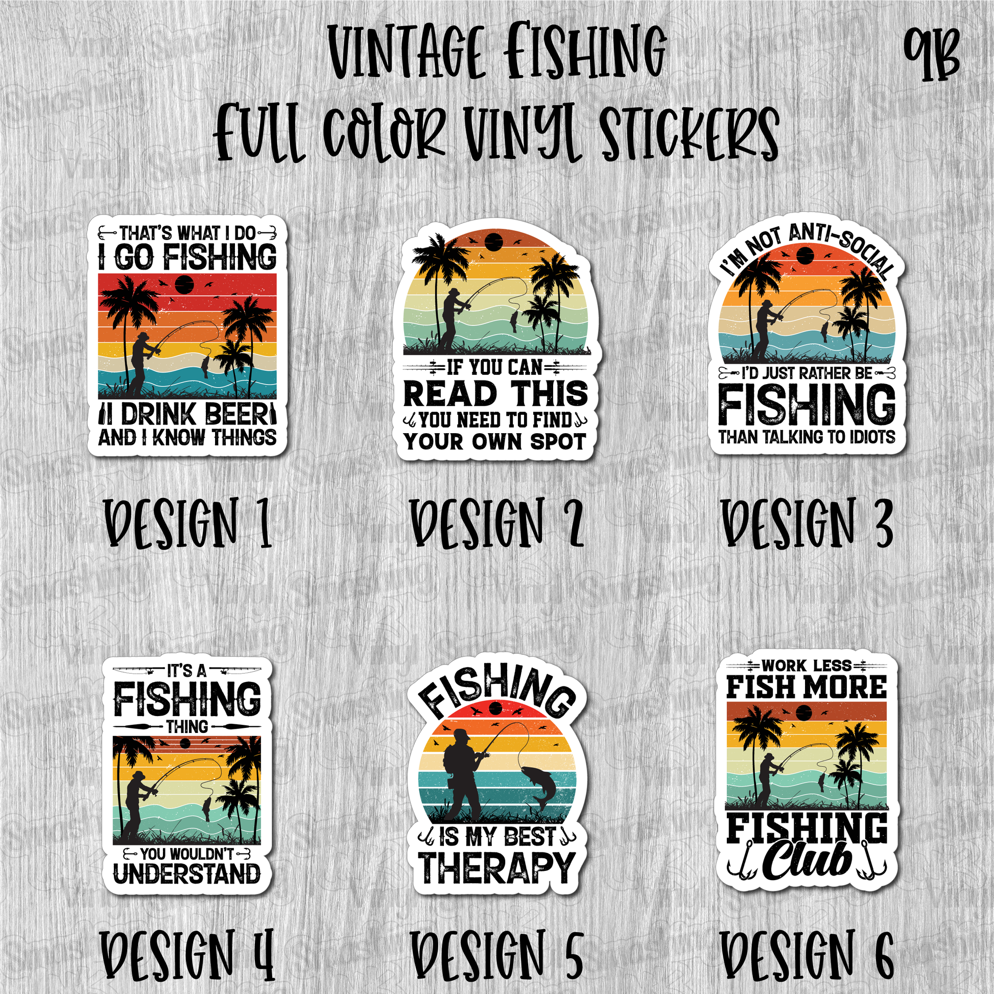 Vintage Fishing - Full Color Vinyl Stickers (SHIPS IN 3-7 BUS DAYS)