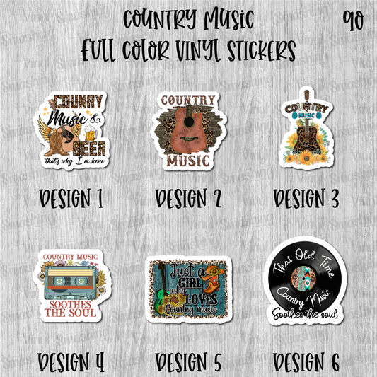 Country Music - Full Color Vinyl Stickers (SHIPS IN 3-7 BUS DAYS)