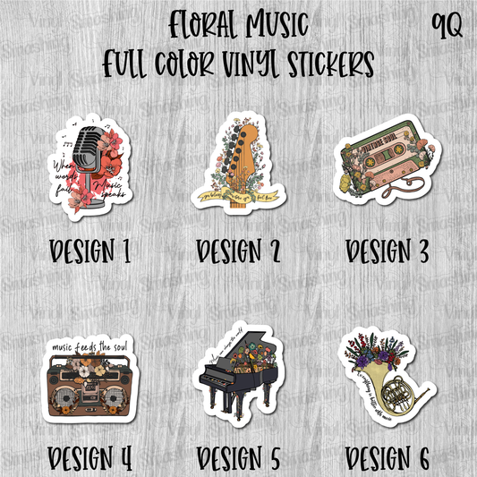 Floral Music - Full Color Vinyl Stickers (SHIPS IN 3-7 BUS DAYS)