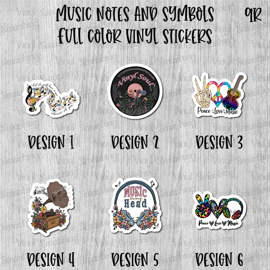 Music Notes and Symbols - Full Color Vinyl Stickers (SHIPS IN 3-7 BUS DAYS)
