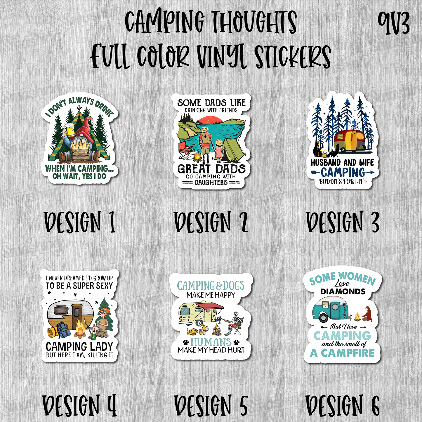 Camping Thoughts - Full Color Vinyl Stickers (SHIPS IN 3-7 BUS DAYS)