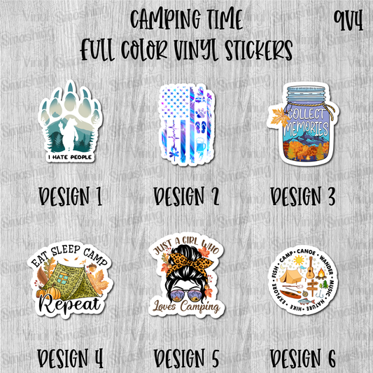 Camping Time - Full Color Vinyl Stickers (SHIPS IN 3-7 BUS DAYS)
