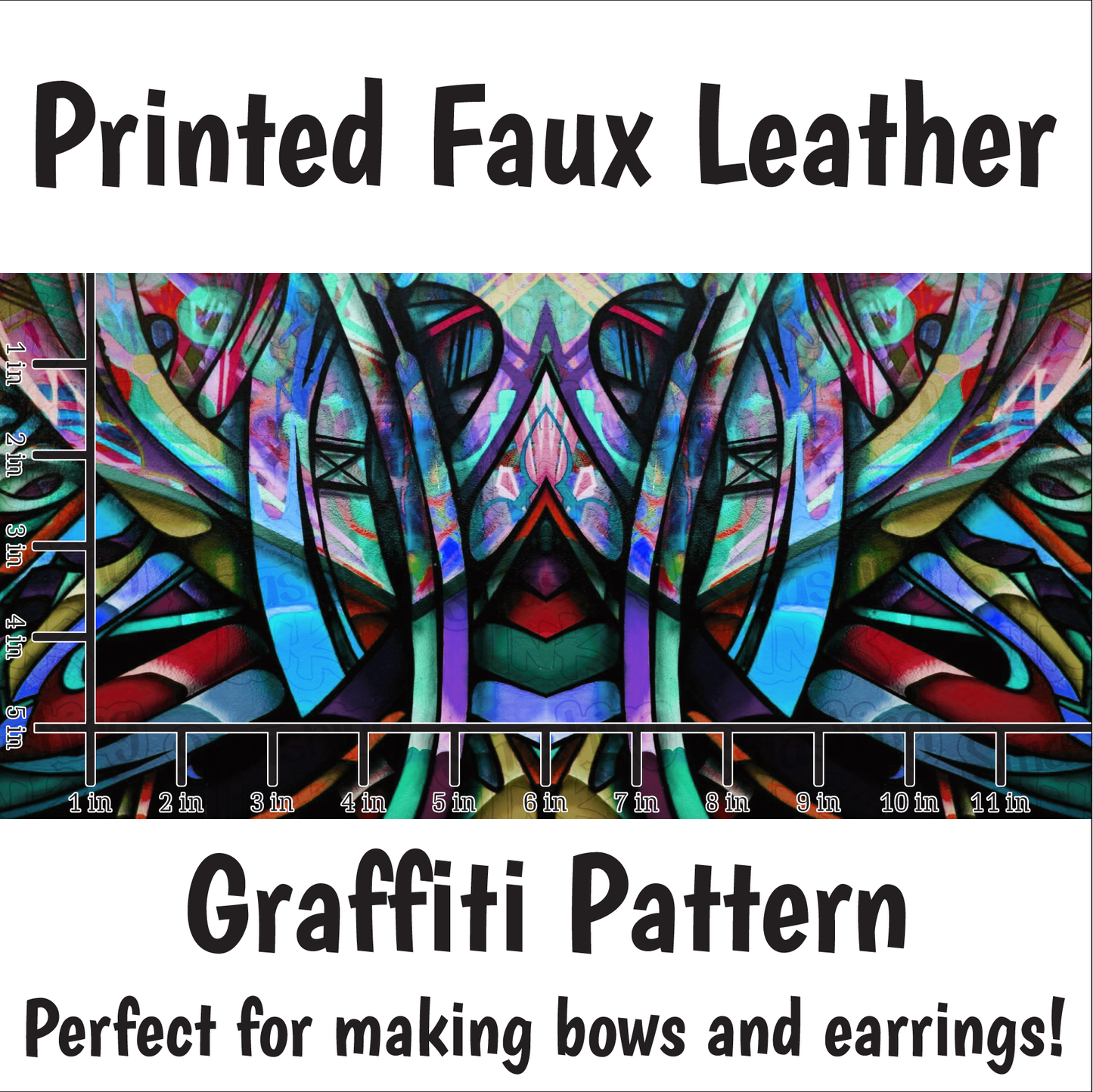Graffiti Pattern - Faux Leather Sheet (SHIPS IN 3 BUS DAYS)