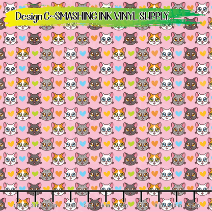 Cartoon Cats ★ Pattern Vinyl | Faux Leather | Sublimation (TAT 3 BUS DAYS)